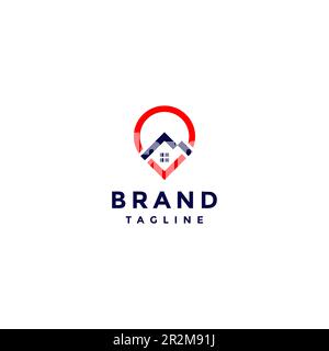 Le icone Home e Check creano icone a puntina. Icona minimalista e semplice casa, segno di spunta e spilla in un unico logo design. Illustrazione Vettoriale