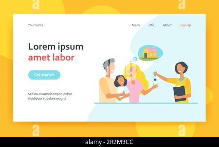 Famiglia felice con il capretto che compra la nuova casa Illustrazione Vettoriale