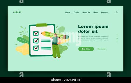 Piccola donna d'affari che controlla le attività completate sulla clipboard Illustrazione Vettoriale