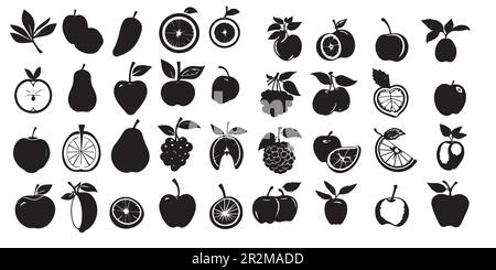 Una serie di illustrazioni vettoriali di silhouette di frutta. Illustrazione Vettoriale