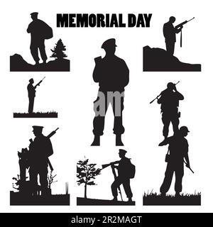 Un gruppo di soldati silhouette vettore per il Memorial Day. Illustrazione Vettoriale