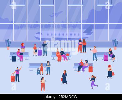 Passeggeri in attesa di volo in aeroporto Illustrazione Vettoriale