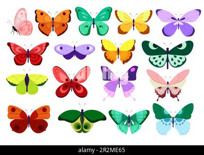 Collezione di illustrazioni vettoriali delle farfalle color acqua brillante Illustrazione Vettoriale