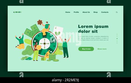 Gente piccola felice che gioca alla roulette del casino Illustrazione Vettoriale