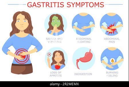 Donna con set di illustrazioni vettoriali gastrite Illustrazione Vettoriale
