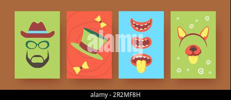 Set di poster d'arte contemporanea con accessori per feste Illustrazione Vettoriale