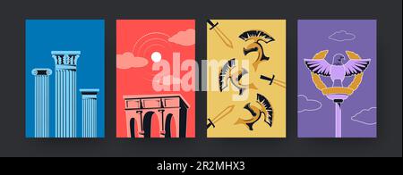 Set di manifesti d'arte contemporanea con antichi simboli di Roma Illustrazione Vettoriale