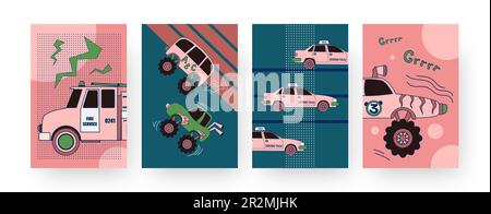 Set di poster di arte contemporanea con automobili Illustrazione Vettoriale