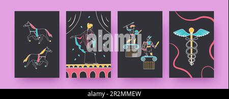 Set di poster di arte contemporanea con simboli romani tradizionali Illustrazione Vettoriale