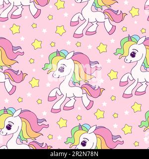 Motivo senza cuciture con unicorni arcobaleno bianchi. Vettore Illustrazione Vettoriale