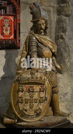 Giovanni IV (Joao IV) (1604-1656). Re del Portogallo (1640-1656). Casa di Braganza. Statua del monarca. Da Alcobaca (Portogallo). 18th ° secolo. Museo Archeologico di Carmo. Lisbona, Portogallo. Foto Stock