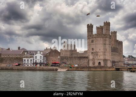 Castello di Caernarfon, Contea di Gwynedd, Galles, Regno Unito Foto Stock