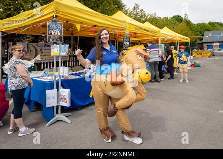 Warrington Disability Partnership ha tenuto un abito elegante 'Walk in the Park-Coronation Edition' per raccogliere fondi per beneficenza. Ogni partecipante ha ricevuto un "li Foto Stock