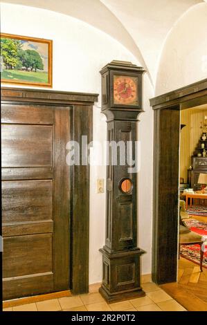 Orologio del nonno nel corridoio, vecchia casa, da 1920s, vecchiaia, vista interna, interior design, decorazione d'interni, mobili vari, mobili Foto Stock