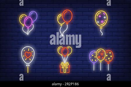 Set di segni al neon con bollature Illustrazione Vettoriale