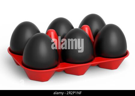 Uova nere di lusso in piedi in vassoio di plastica per la colazione di mattina Foto Stock