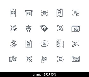 Set di icone di contorno del codice QR Illustrazione Vettoriale
