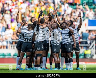 LONDRA, REGNO UNITO. 20th maggio 2023. La squadra delle Fiji durante le Fiji 7s vs Giappone 7s - Serie mondiale di rugby Sevens HSBC da uomo al Twickenham Stadium sabato 20 maggio 2023. LONDRA INGHILTERRA. Credit: Taka G Wu/Alamy Live News Foto Stock