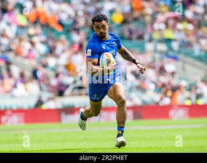 LONDRA, REGNO UNITO. 20th maggio 2023. Motu Opetai di Samoa in Australia 7s vs Samoa 7s - Serie mondiale di rugby SBC da uomo allo stadio di Twickenham sabato 20 maggio 2023. LONDRA INGHILTERRA. Credit: Taka G Wu/Alamy Live News Foto Stock