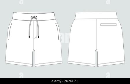 Sudore Shorts Pant disegno tecnico moda disegno piano disegno vettore Illustrazione modello anteriore e posteriore viste. Illustrazione Vettoriale