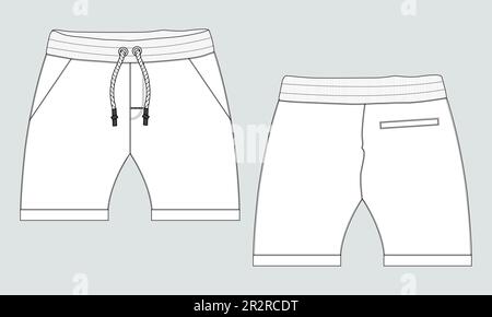 Sudore Shorts Pant disegno tecnico moda disegno piano disegno vettore Illustrazione modello anteriore e posteriore viste. Illustrazione Vettoriale