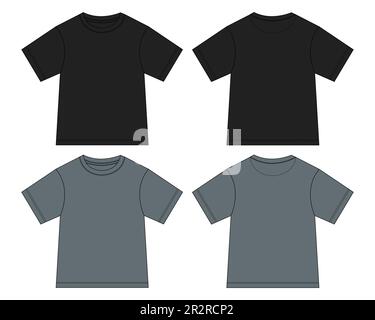 T Shirt disegno tecnico moda disegno piatto disegno vettoriale modello di illustrazione vista anteriore e posteriore Illustrazione Vettoriale