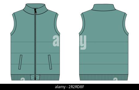 Gilet in maglia felpa felpa in pile disegno tecnico disegno piatto disegno vettoriale vista frontale e posteriore Illustrazione Vettoriale