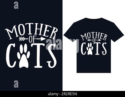 ILLUSTRAZIONI PER LA MADRE DEI GATTI per la stampa di T-Shirts design Illustrazione Vettoriale