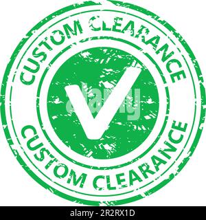 Timbro, contrassegno o involucro in gomma con distanza personalizzata. Illustrazione vettoriale. Documenti per pacchi, obiettivo di ottimizzazione, verifica legale, grunge green RU Illustrazione Vettoriale