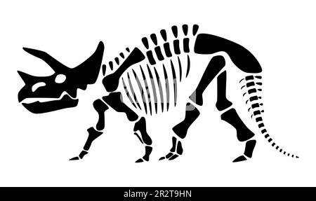 Scheletro di Triceratops . Silhouette dinosauri . Vista laterale . Vettore . Illustrazione Vettoriale