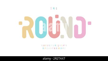 Alfabeto rotondo di colore pallido, allegre lettere alte arrotondate, carattere divertente e futuristico per il logo e il titolo del giocattolo del capretto, tipografia grande, tipografia moderna Illustrazione Vettoriale