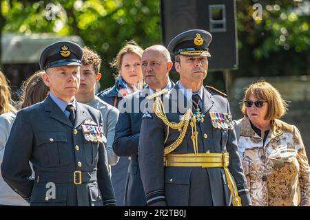 Woodhall Spa, Regno Unito. 21st maggio, 2023. 617° servizio annuale commemorativo della squadra di Squadron, Lancaster, Lincolnshire, Memorial Square, RAF, Royal Airforce, Woodhall Spa durante i veterani e i membri di 617 Squadron e Royal Air Force assistono ad un servizio di memoria per il 80th° anniversario del RAID dei Dambusters ai memoriali di Woodhall Spa Lincolnshire (Foto di Lisa Harding/News Images) a Woodhall Spa, Regno Unito, il 5/21/2023. (Foto di Lisa Harding/News Images/Sipa USA) Credit: Sipa USA/Alamy Live News Foto Stock