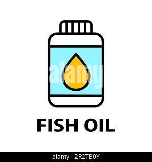 Omega 3 linea icona Fish Oil supplemento Logo design. Illustrazione Vettoriale