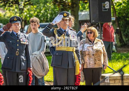 Woodhall Spa, Regno Unito. 21st maggio, 2023. I veterani e i membri di 617 Squadron e della Royal Air Force partecipano ad un servizio di commemorazione per il 80th° anniversario del RAID dei Dambusters ai memoriali di Woodhall Spa Lincolnshire (Photo by Lisa Harding/News Images) a Woodhall Spa, Regno Unito, il 5/21/2023. (Foto di Lisa Harding/News Images/Sipa USA) Credit: Sipa USA/Alamy Live News Foto Stock