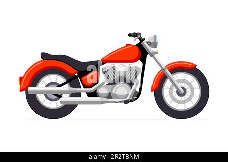 Moto classica retrò. Vista laterale moto d'epoca. Illustrazione dettagliata del vettore eps del tritatutto per bicicletta a motore rosso. Trasporto su strada tradizionale isolato su sfondo bianco Illustrazione Vettoriale