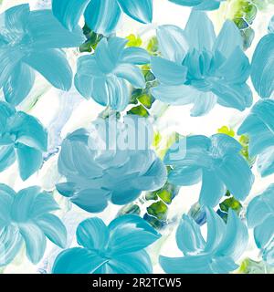 Senza cuciture di pittura astratta fiori blu, originale disegnato a mano, stile impressionismo, texture colore, pennellate di vernice, arte sfondo. Foto Stock