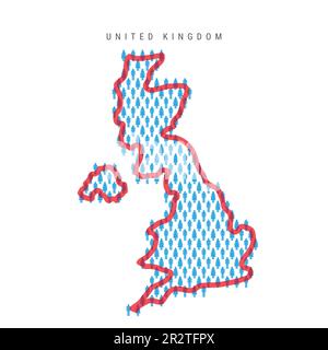 Mappa della popolazione del Regno Unito. Bastone cifre popolo britannico mappa con grassetto rosso traslucido paese confine. Modello di icone uomo e donna. Vec. Isolata Illustrazione Vettoriale