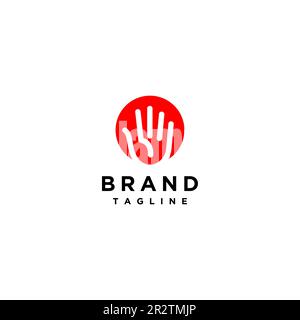 Linea semplice mano giocosa all'interno del cerchio Rosso. Logo dal design amichevole con simbolo a mano aperta all'interno del cerchio rosso. Illustrazione Vettoriale