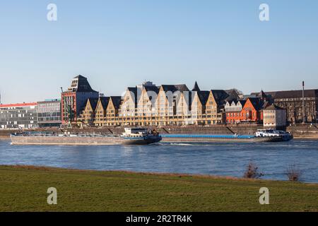 Il porto di Rheinau con l'edificio degli uffici Silo 23, un antico granaio e il vecchio magazzino, ora un esclusivo edificio residenziale, Colonia, in tedesco Foto Stock