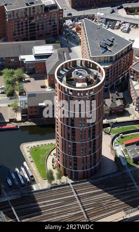 Vista aerea dell'edificio degli appartamenti Candle House, Leeds, West Yorkshire Foto Stock