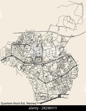 Mappa delle strade del QUARTIERE NORD-EST di RENNES Illustrazione Vettoriale