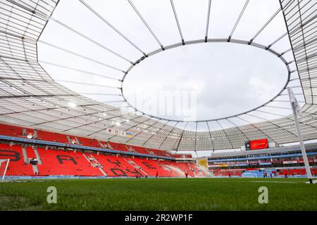 Leverkusen, Germania, 21.05.2023. Bayer 04 Leverkusen vs. Borussia Mönchengladbach, Football, 1. Bundesliga, 33. Giorno di incontro, Stagione 2022/2023. LE NORMATIVE DFL DI BAYARENA, LEVERKUSEN VIETANO QUALSIASI USO DI FOTOGRAFIE COME SEQUENZE DI IMMAGINI E/O QUASI-VIDEO. Credit: NewsNRW / Alamy Live News Foto Stock