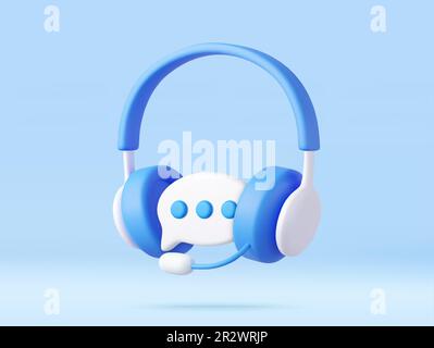 3D Servizio di assistenza Hotline con cuffie. Illustrazione Vettoriale