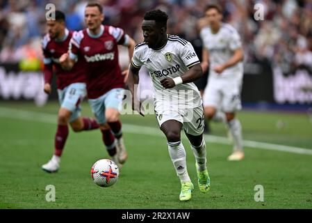 Londra, Regno Unito. 21st maggio, 2023. Wilfried Gnonto (Leeds) durante la partita della West Ham vs Leeds Premier League al London Stadium Stratford. Credit: MARTIN DALTON/Alamy Live News Foto Stock