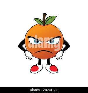 Mascotte di Cartoon di frutta arancione con faccia arrabbiata. Illustrazione per l'icona dell'adesivo mascotte e logo Illustrazione Vettoriale