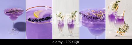 Collage di cocktail freddi con lavanda in bicchieri Foto Stock