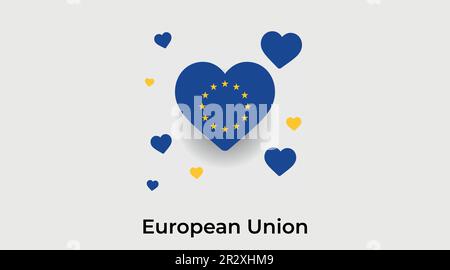 Il cuore del paese dell'Unione europea. Amate l'illustrazione del vettore di bandiera nazionale dell'Unione europea Illustrazione Vettoriale