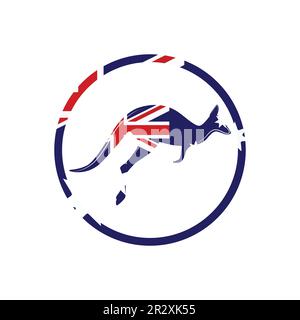 Kangaroo jumping logo template bandiera australiana. Illustrazione Vettoriale