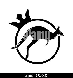 Kangaroo jumping logo modello vettoriale illustrazione all'interno di una forma o re icona anello silhouette. Illustrazione Vettoriale
