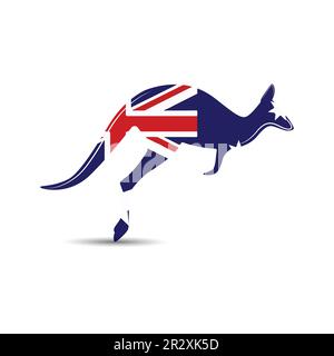 Kangaroo jumping logo template bandiera australiana. Illustrazione Vettoriale